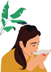 Indian woman Drinking tea