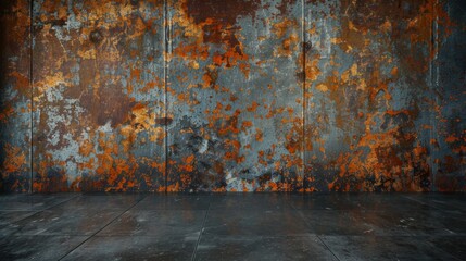 Ultra-realistic 3D rendering of a textured wall with rust and decay, symbolizing time, age, and vintage aesthetics