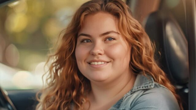 beautiful plus size woman driver wearing casual clothes