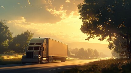 A truck is driving on a country highway, cargo transportation, delivery - obrazy, fototapety, plakaty
