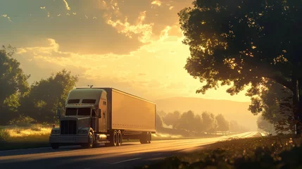 Foto op Canvas A truck is driving on a country highway, cargo transportation, delivery © Goolya