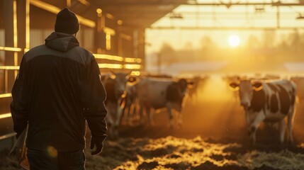 Fototapeta premium Photorealistic image of a farmer at dawn beginning the days work
