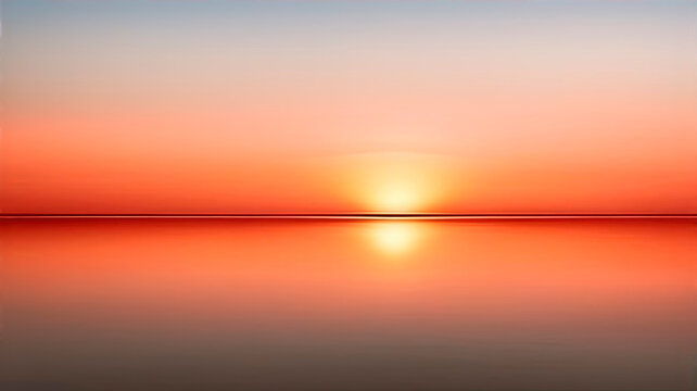 The minimalist background is a sunset sky with the sun, in red, pink and lilac tones.