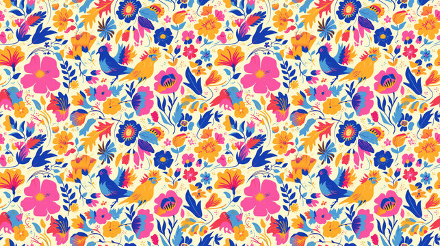 Fiesta florals, a seamless celebration of color and life,