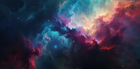 Obraz na płótnie Canvas Ethereal nebula with vibrant colors and swirling clouds. Generate AI image