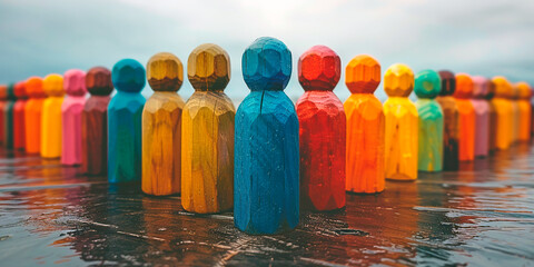 Colorful painted group of people wooden figures, diversity concept - 780687460