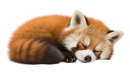 red panda sleeping isolated on transparent background cutout