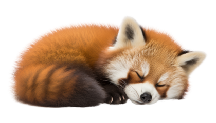 red panda sleeping isolated on transparent background cutout