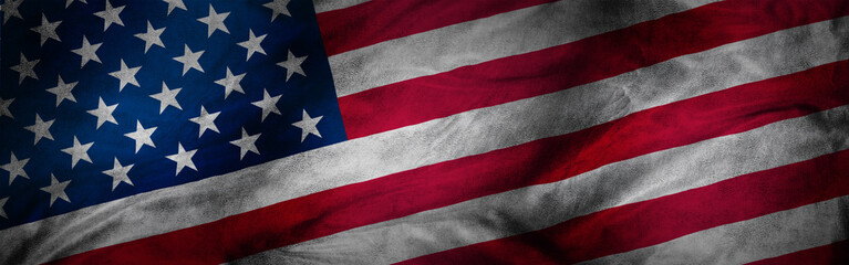 Horizontal banner with an image of a waving USA flag