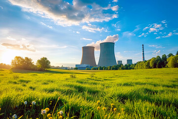 Nuclear power plant. Beautiful summer landscape - 780688039