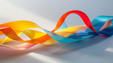 A minimalist composition of color ribbons against a monochrome background,