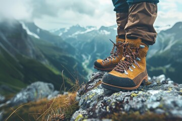 Adventure Seeker Hiker Conquering Sky and Sun. Generative AI. Beautiful simple AI generated image in 4K, unique. - obrazy, fototapety, plakaty