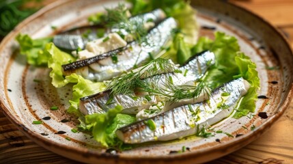 Sardines, cheese, salad leaves appetizer