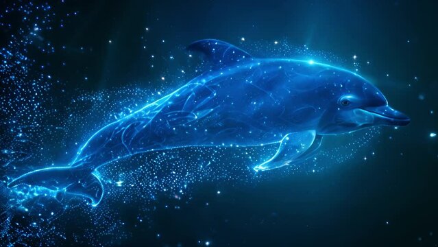 Galactic dolphin animation: Dreamy flight, surreal fantasy, dreams concept
