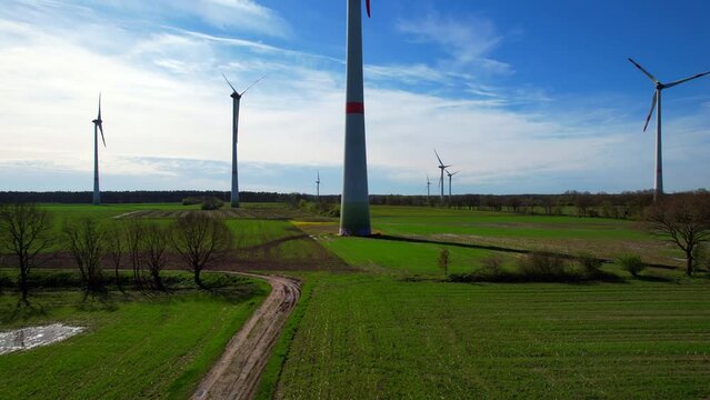 Wind farm driftsethe - Northern Germany - wind turbines - rising flight to the wind farm