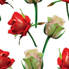 Seamless pattern with  Rose flowers. Photorealistic vector illustration.