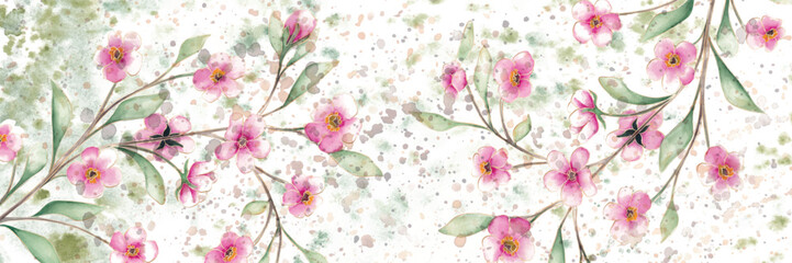 Botanical art wallpaper with flowers and leaves. Modern creative design watercolor texture for home decor, banners, and prints. Vector illustration. - 780691460