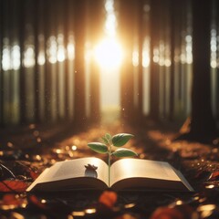 Book opens to allow a tree to grow from the pages
