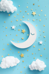 Naklejka premium Paper cut moon and stars