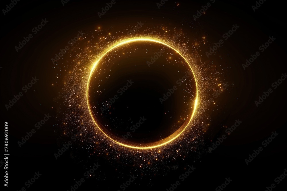 Aufkleber abstract golden ring frame with glowing particle on a black background. generate ai image