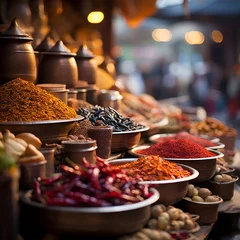 Tuinposter bustling stalls filled with exotic and spice © Ashian