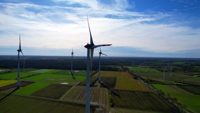 Driftsethe wind farm - Northern Germany - wind turbines - side aerial view of the wind farm