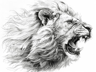 Black and white lion illustration