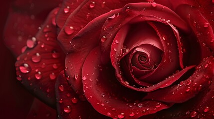 Close-up Red Rose with Water Droplets, Symbolizing Love and Beauty in Nature