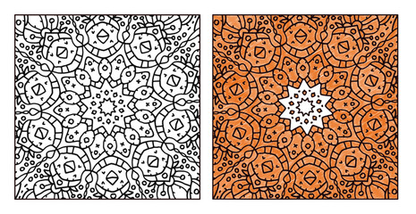 hand-drawn mandala pattern, coloring page, vector illustration