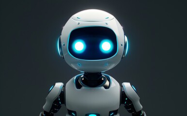 Obraz na płótnie Canvas An advanced humanoid robot with a sleek, metallic design and glowing blue lights, embodying cutting-edge artificial intelligence and robotics