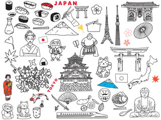 日本の手書きイラスト(東アジア、旅行、文化、観光)