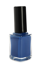 Blue nail polish in bottle isolated on white