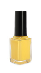 Yellow nail polish in bottle isolated on white