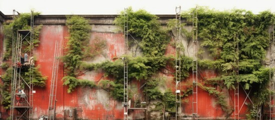 Summer wall adorned with vacant scaffolding.