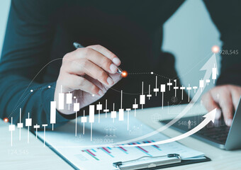 Banking, Finance and Investment Business Business people analyze market data, reports, financial graphs, economic growth, business strategies, problem solving, risk management and plan carefully.