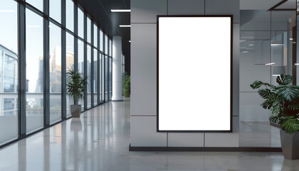 A large white wall with a large empty frame by AI generated image