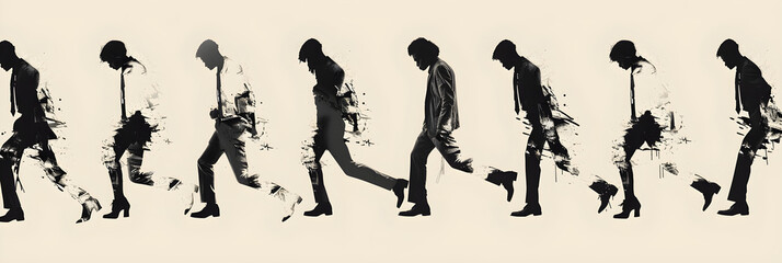 Intricate Illustration of Iconic Moonwalk Dance Sequence in Graphic Silhouette Form