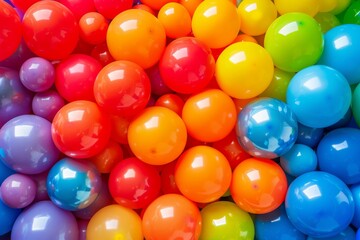 Obraz premium Vibrant balloons in an array of colors decorating a space for birthday celebrations, creating a festive and joyful atmosphere