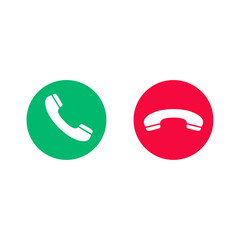 Answer decline phone call hang up red green button icons. Accept reject dial mobile cellphone