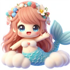 Obraz na płótnie Canvas Fluffy 3D image of mermaid, very cute, kawaii