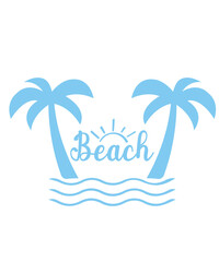 Fototapeta premium Beach clip art design on plain white transparent isolated background for card, shirt, hoodie, sweatshirt, apparel, tag, mug, icon, poster or badge