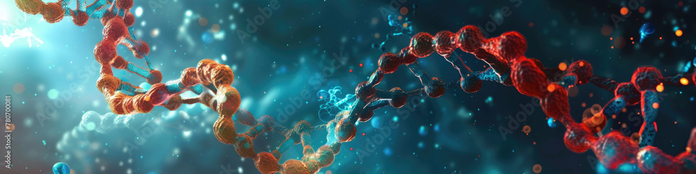 Poster a detailed rendering shows a twisting dna helix against a backdrop of digital particles, exemplifyin