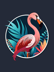 Flamingo on the dark blue background