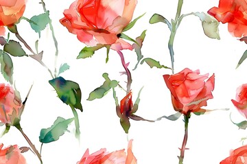 Watercolors of rose flowers, seamless pattern tile.