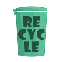 Isolated vector illustration of a green recycle bin with lettering Recycle