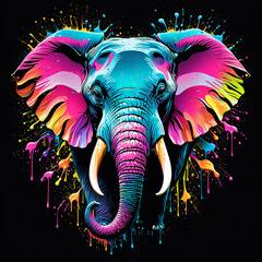 Vibrant Neon Colored Elephant Artwork. AI-generated