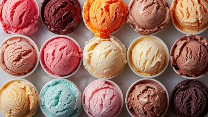 Elevate your dessert photography with this close-up shot showcasing a variety of creative ice cream flavors from above.