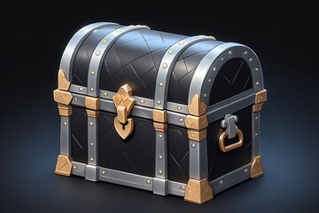 A treasure silver chest on a dark background, horizontal composition