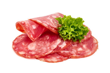 Cured salami sausage, Italian sausage, isolated on white background