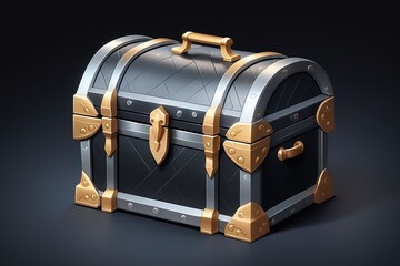 A treasure silver chest on a dark background, horizontal composition